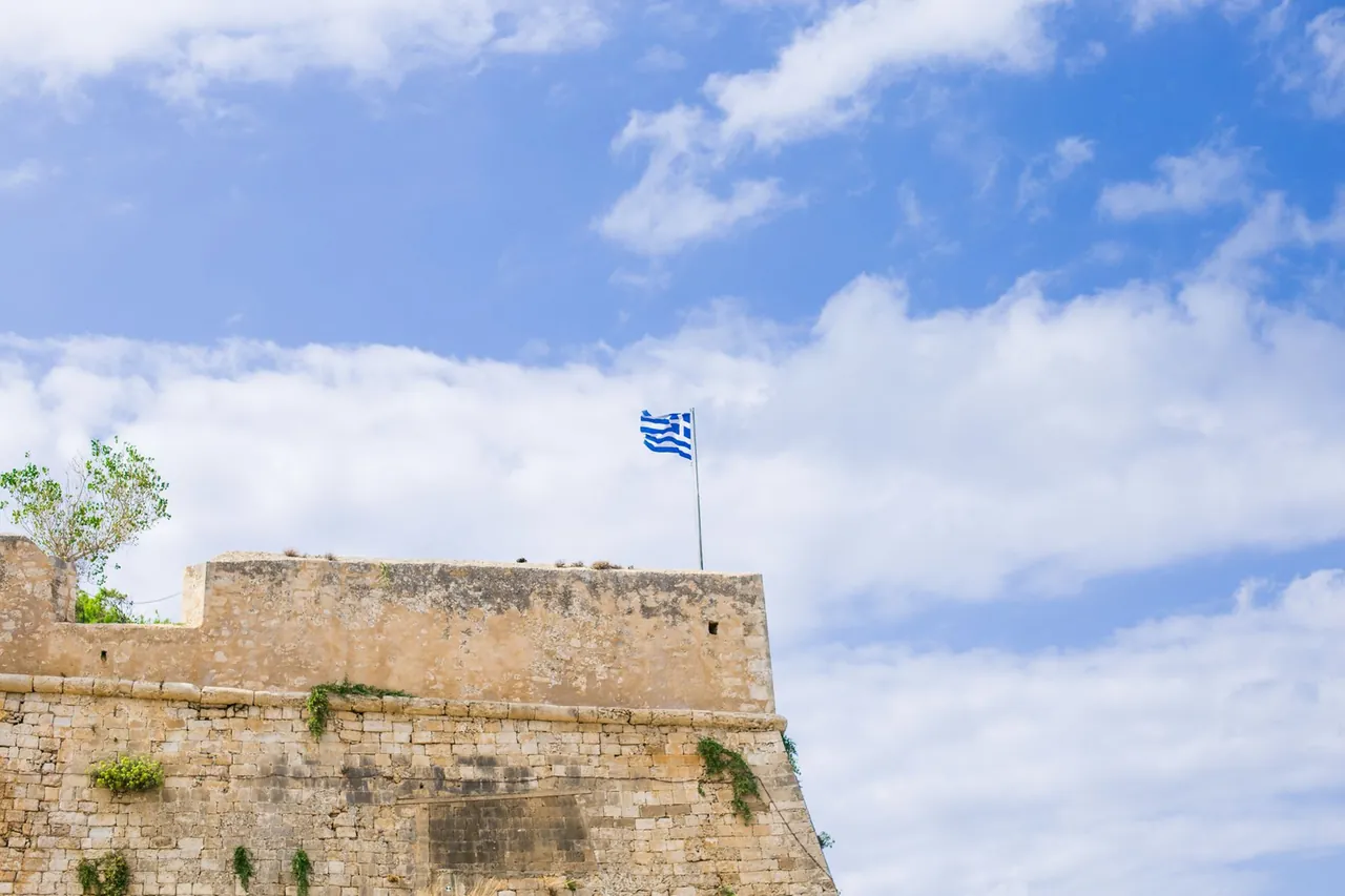 Rethymno old town and Venetian fortress beside the beach in Crete, Greece