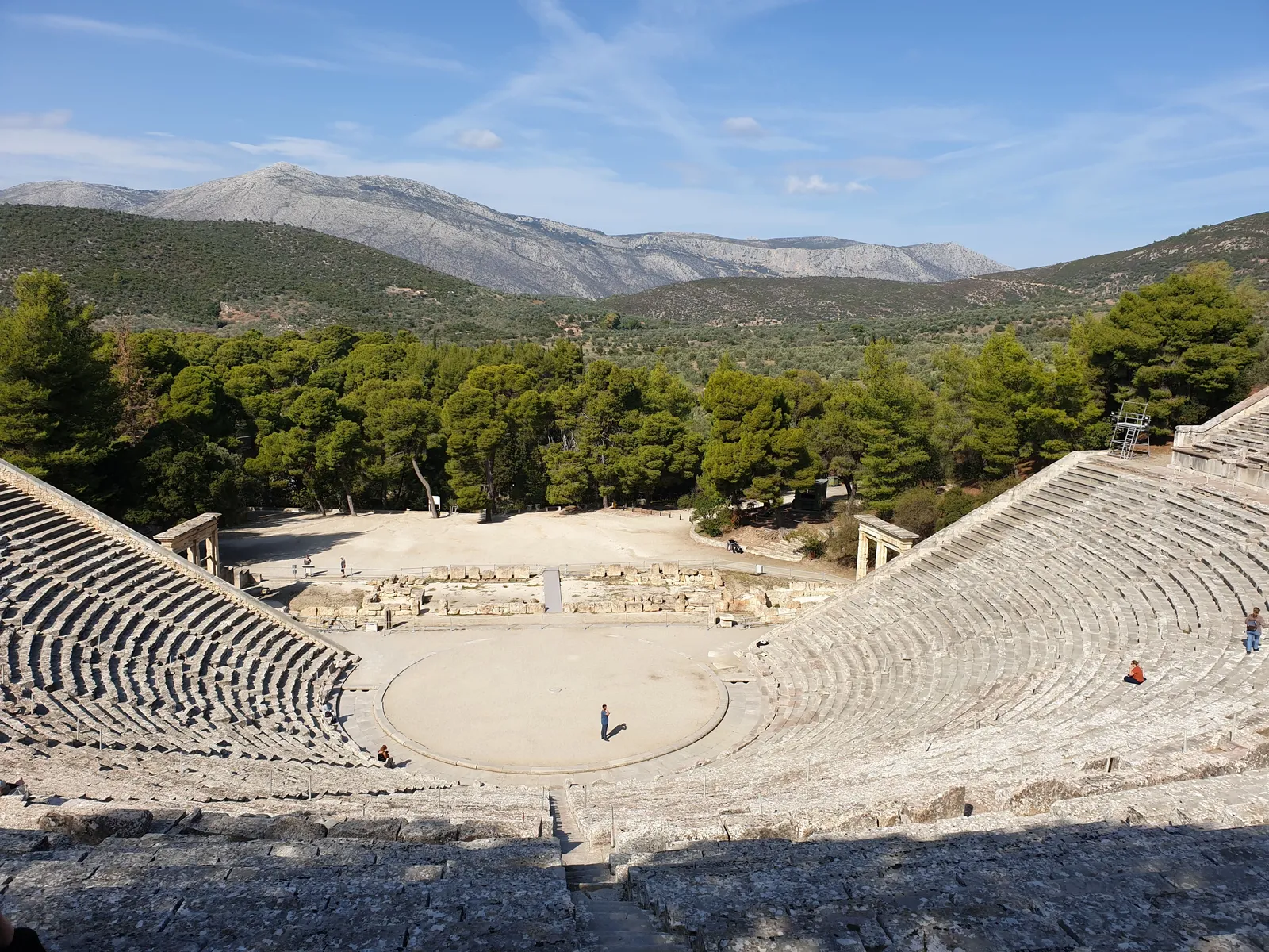 The great stone tiers of the ancient theatre at Epidaurus in Greece