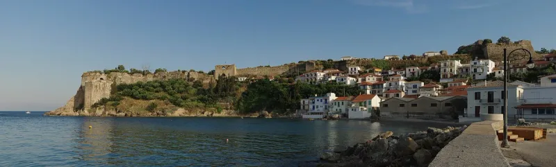 The town of Koroni and the castle above it, seen from the sea